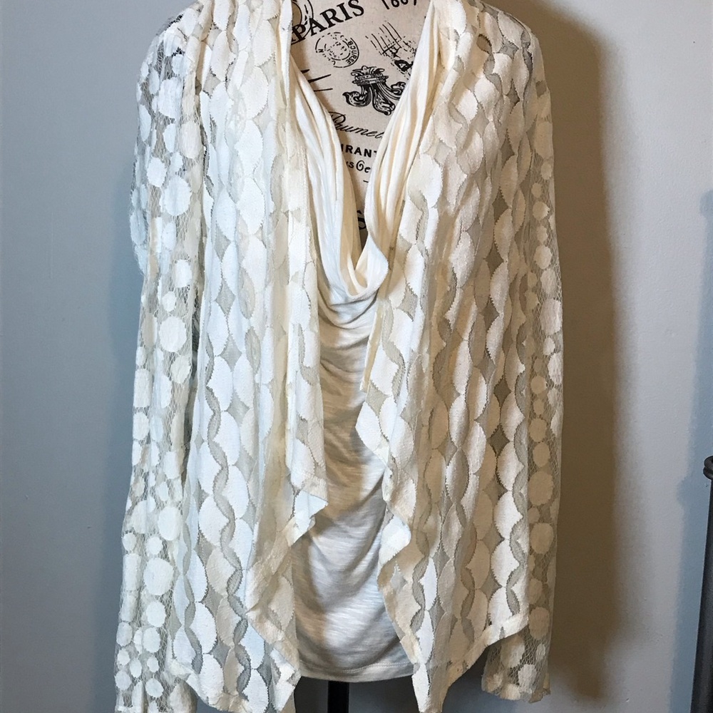 🩵NWT🩵 LONG SLEEVE LACE OVER SLOUCHED CREAM TANK TOP by HALO LADIES SIZE MED…